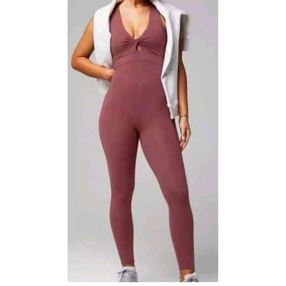 Fabletics PureLuxe Women Twist front oasis size XXL V-Neck Cutout Jumpsuit mauve - Picture 1 of 16